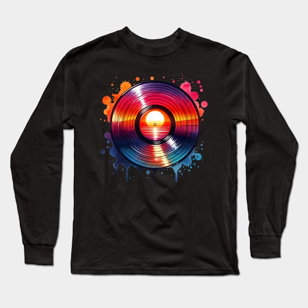 Watercolor Vinyl Record Sunset Long Sleeve T-Shirt by The Jumping Cart